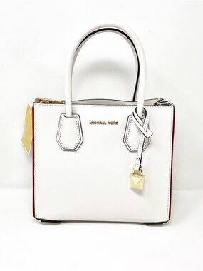Michael Kors White Leather Small Top-Handle Satchel with Red Sides